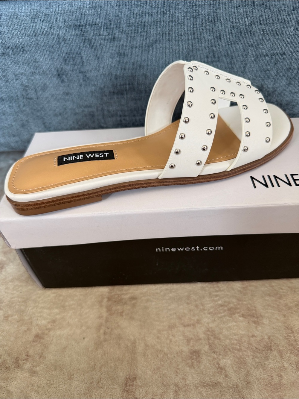 Nine West Giny White Studded Cross Strap Slide
